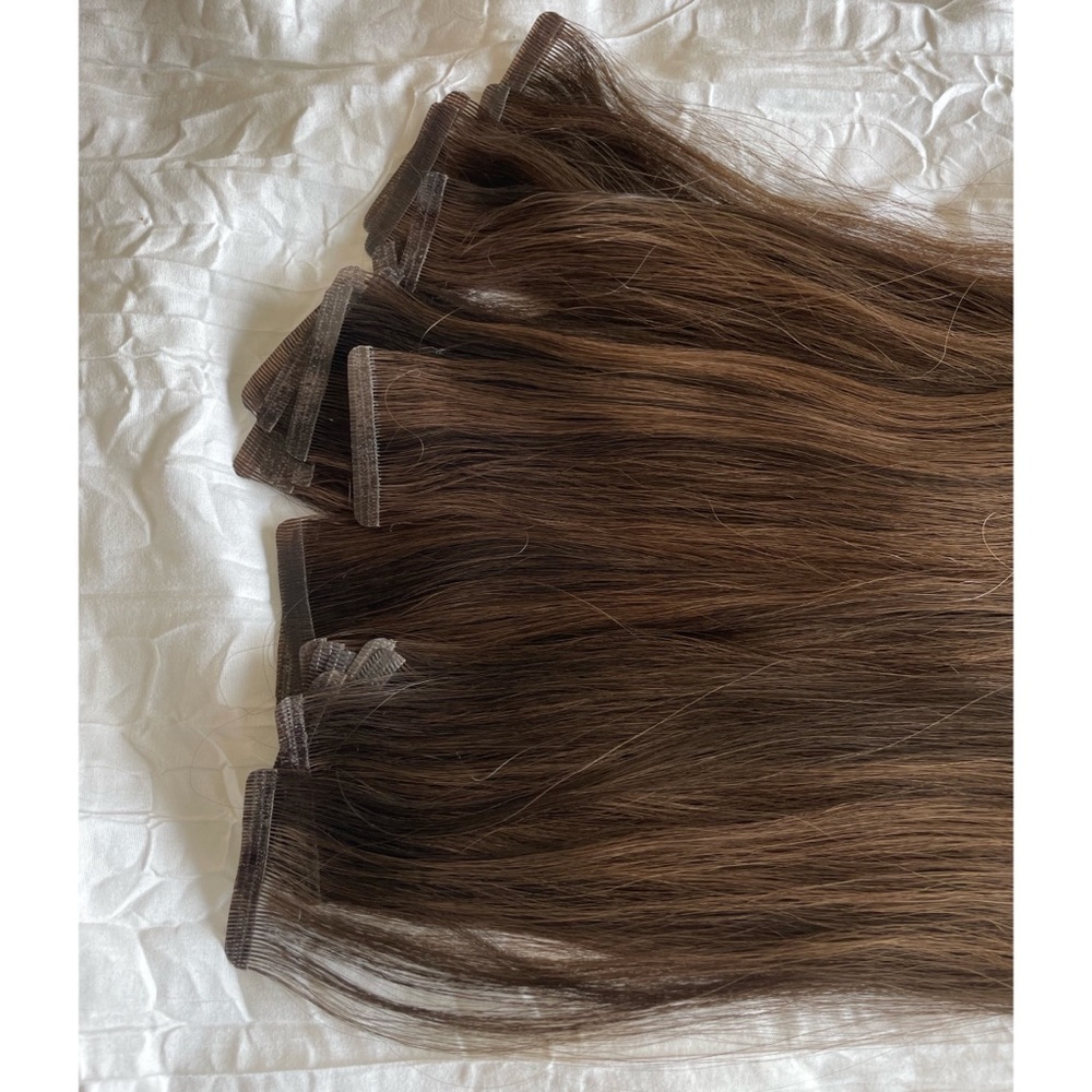 18” Dark Brown Tape In Hair Extensions 100% Remy Human Hair - Easy Hair Pro - Picture 2 of 10